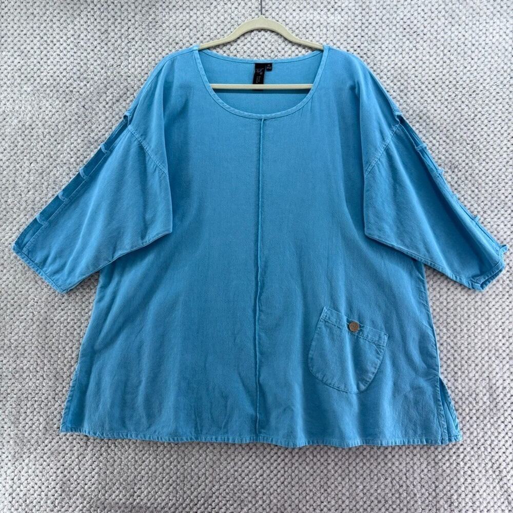 Focus Casual Life Tunic Top Womens XL Blue Seam Scoop Neck Boho Langelook Casual